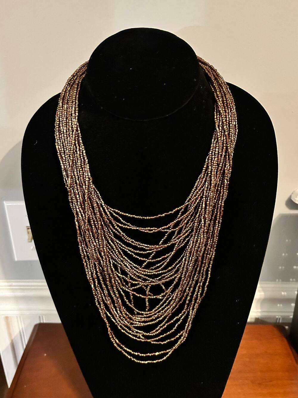Earthy Brown Beaded Statement Necklace Vintage Style Boho Neutral Stackable